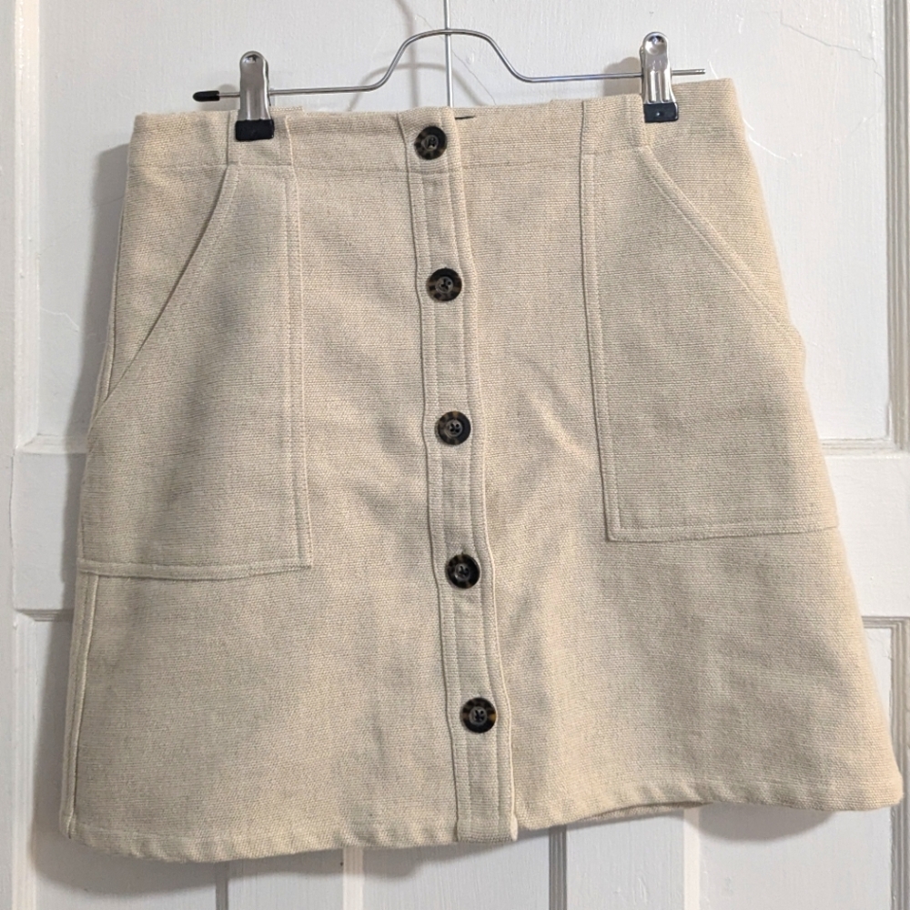 Cream Button-Front Skirt